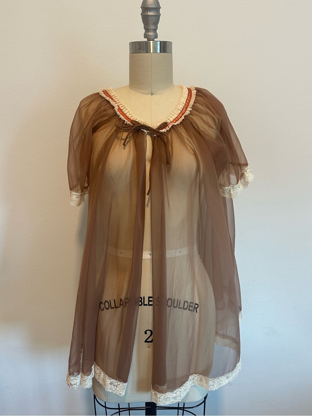 Sheer Brown Lace-Trim baby doll
